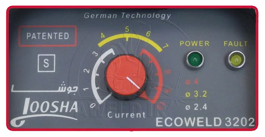 پنل دستگاه جوشکاری اینورتری تک فاز گام الکتریک (جوشا) مدل ECOWELD 3202